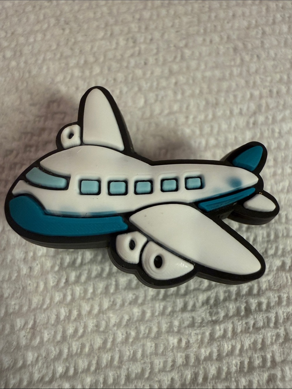 Kids Airplane Shoe Charm - White & Teal